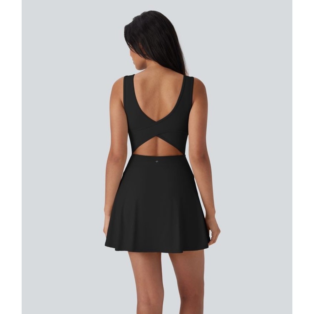 Halara SoftlyZero Airy Square Neck Backless Exercise Dress Black M 02813727 - Picture 3 of 16